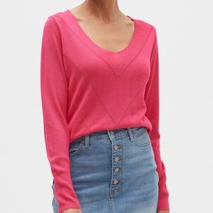 Banana Republic Chevron Stitch V-Neck Sweater Pink